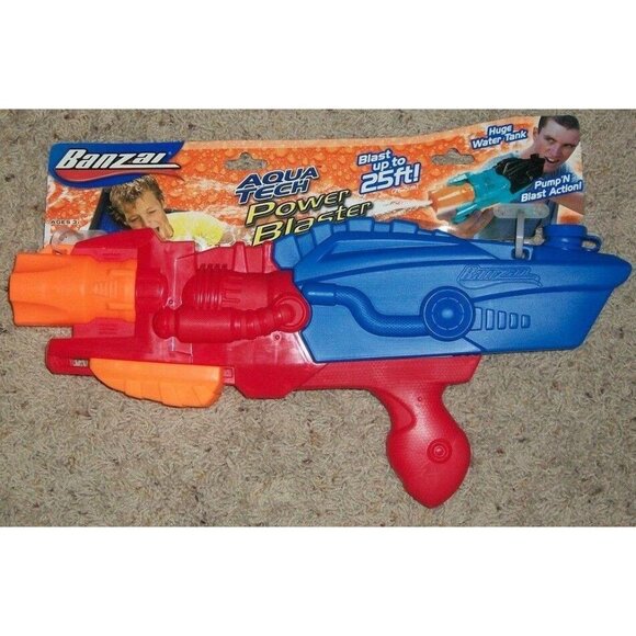 Banzai Aqua Tech Power Blaster Water Gun 25ft Blast Range Pump Action Pool Games - Picture 1 of 2